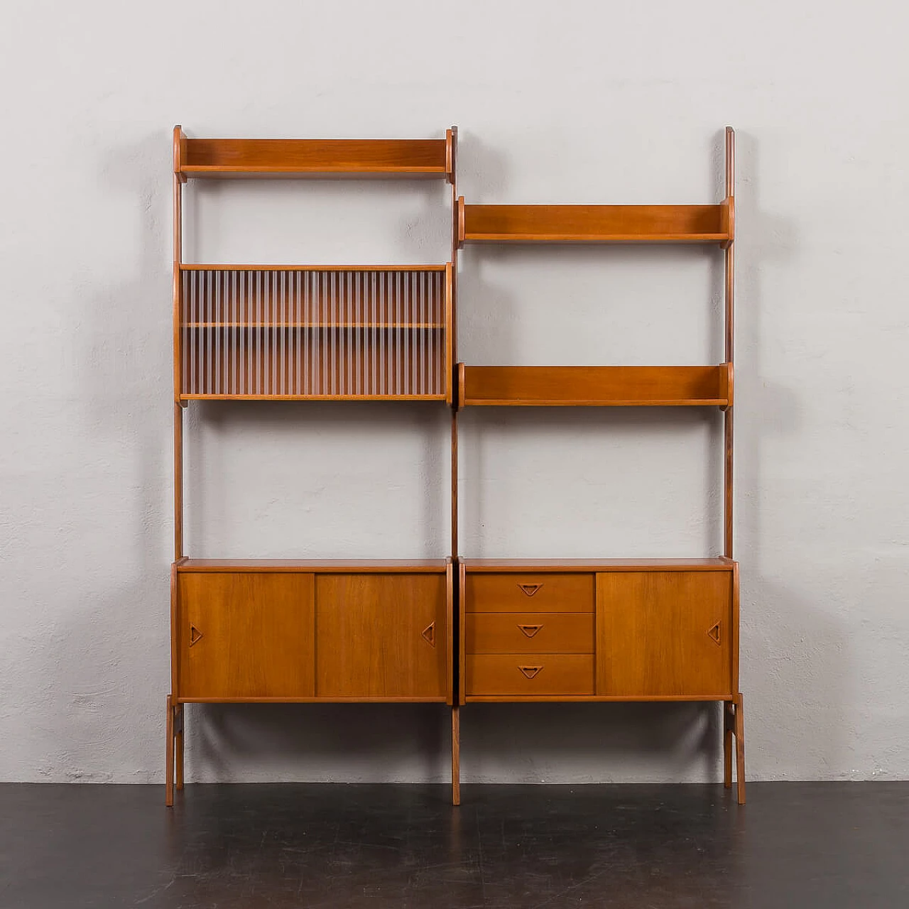 Scandinavian free standing wall unit in teak, 1960s 7