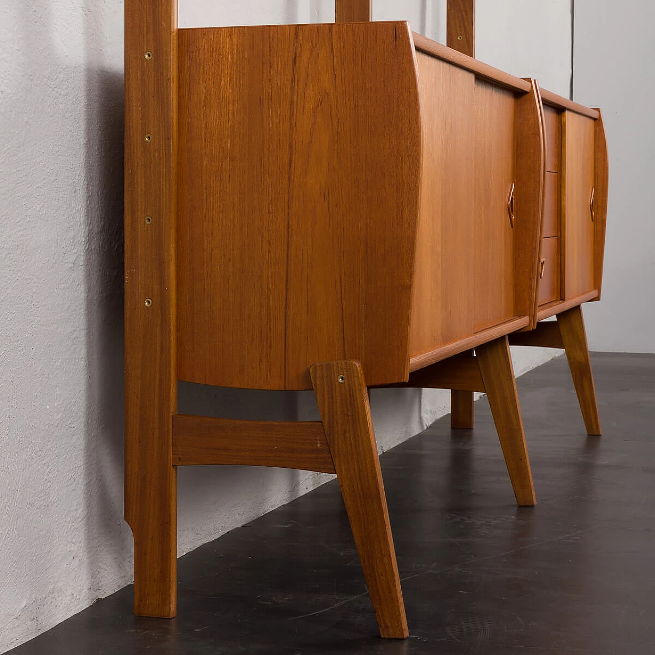 Scandinavian free standing wall unit in teak, 1960s 9