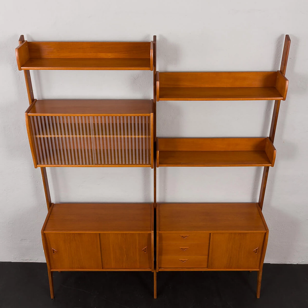 Scandinavian free standing wall unit in teak, 1960s 11