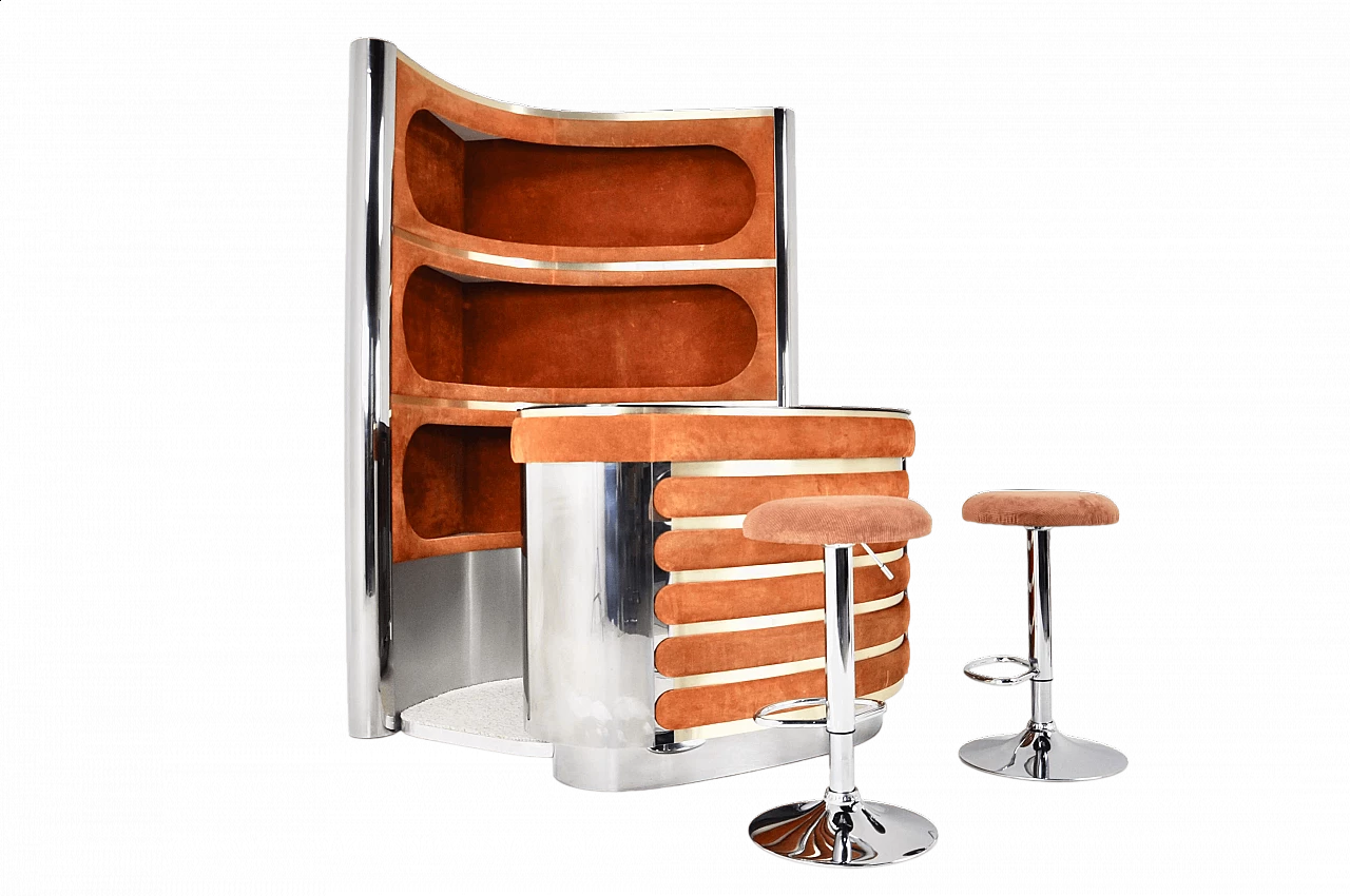Bar cabinet with pair of stools by Willy Rizzo, 1970s 18