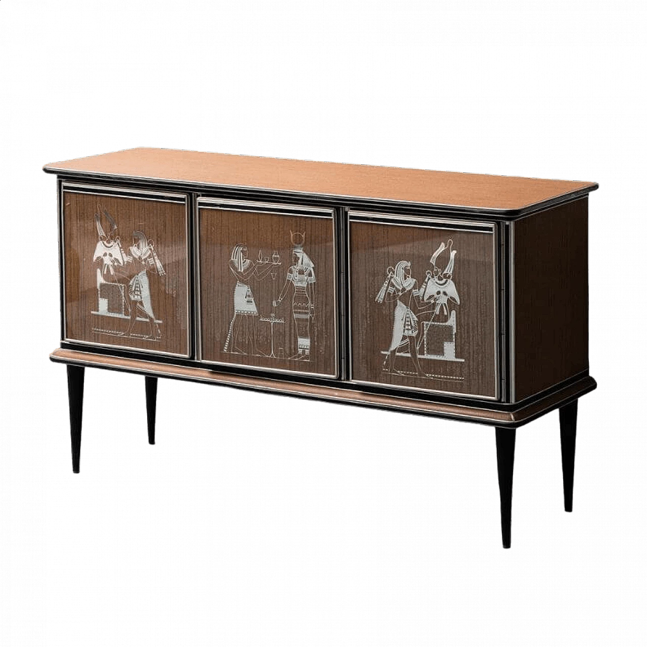 Wood and metal sideboard with skai feet by Umberto Mascagni, 1950s 16