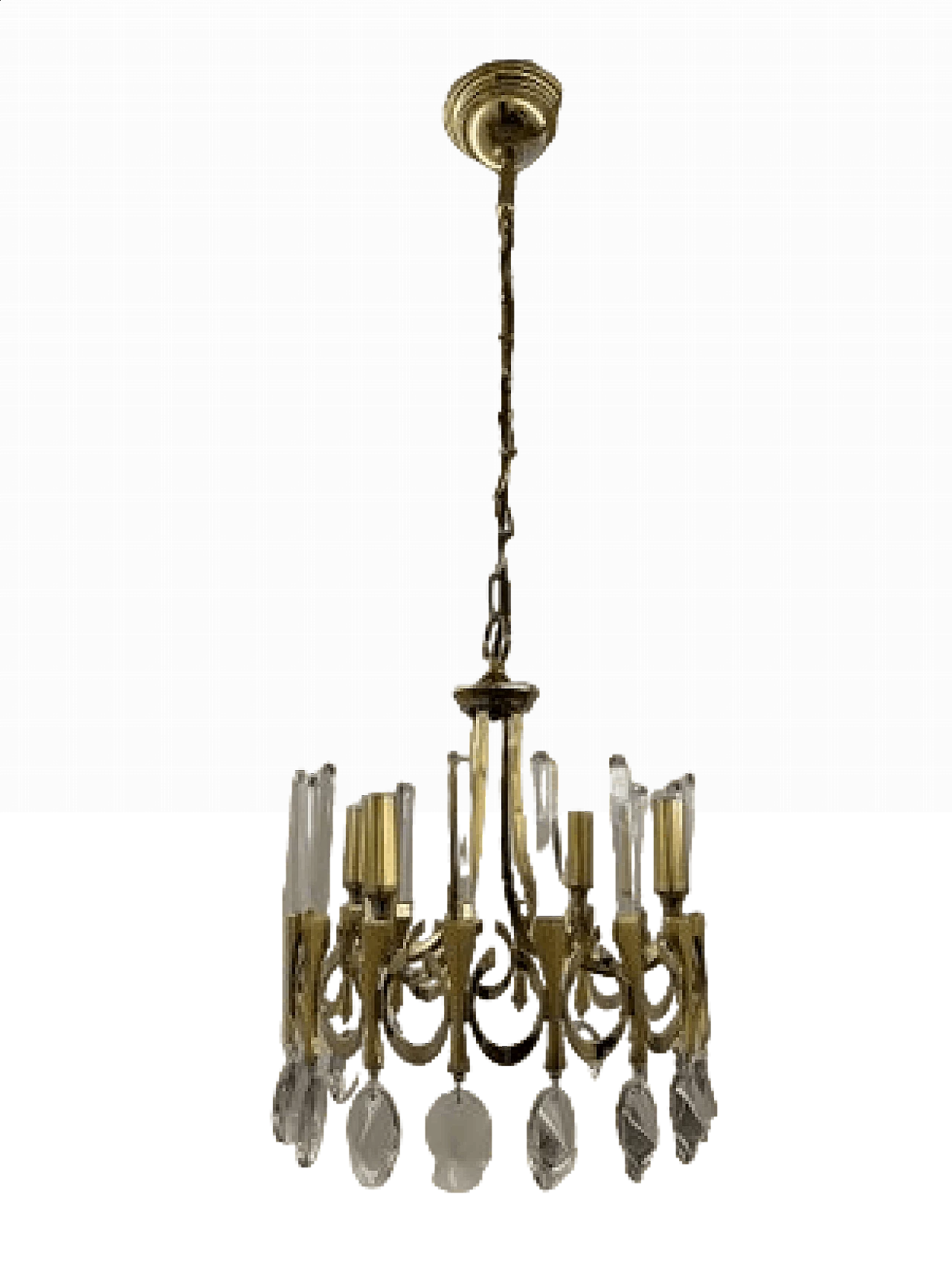 Glass, bronze and brass chandelier by Gaetano Sciolari, 1970s 9