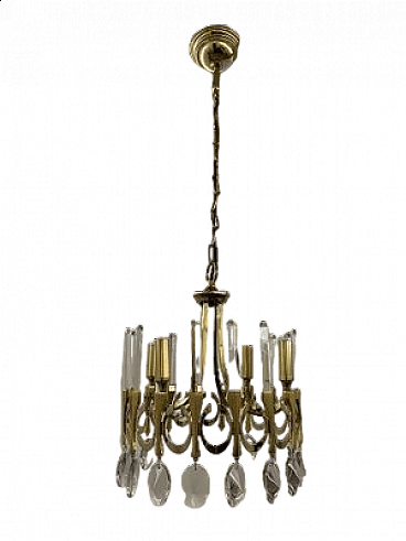 Glass, bronze and brass chandelier by Gaetano Sciolari, 1970s