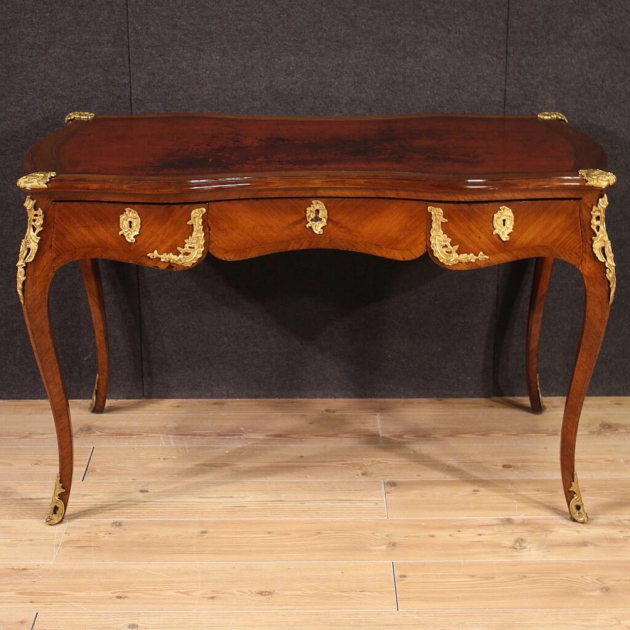 French Napoleon III mahogany veneered writing desk, late 19th century 3