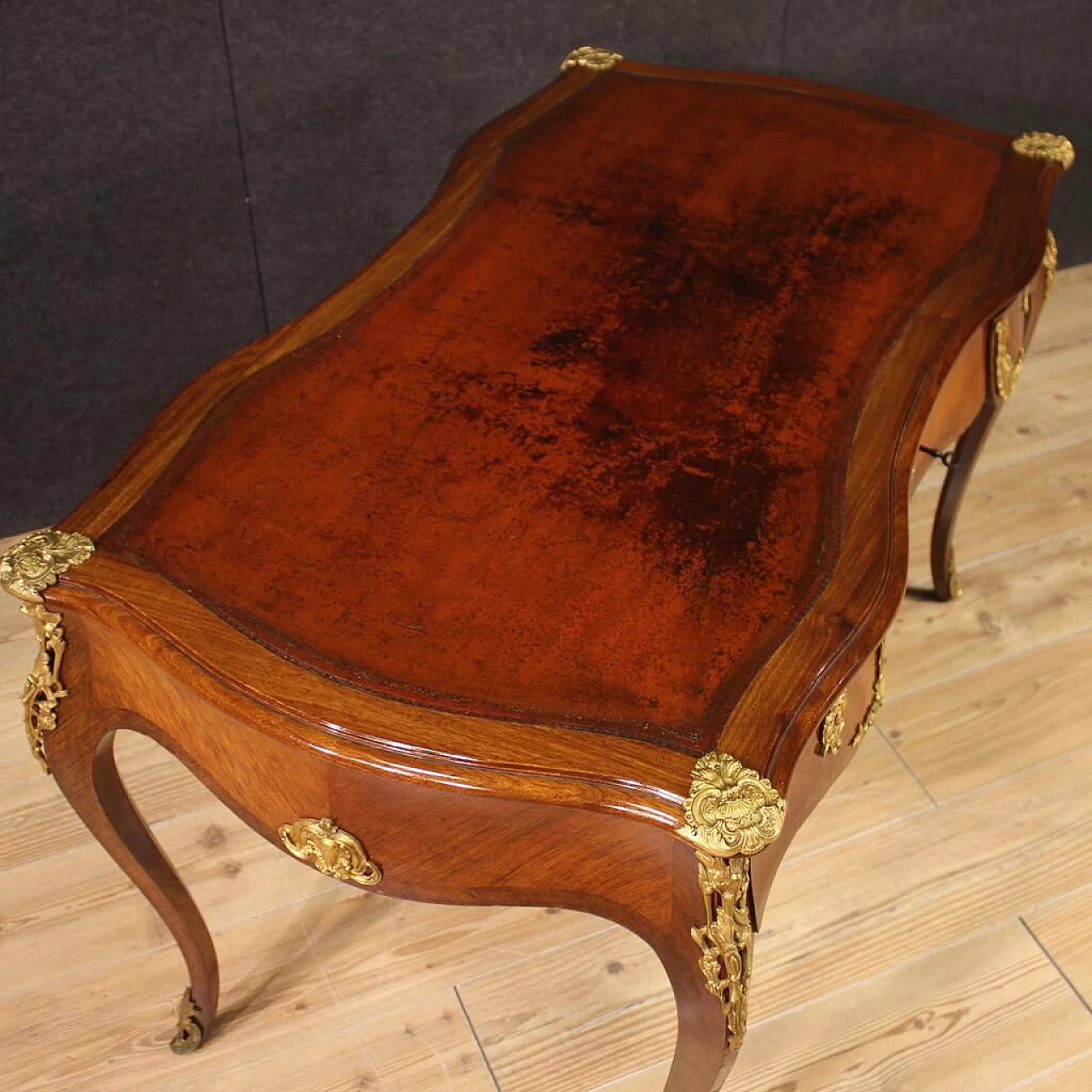 French Napoleon III mahogany veneered writing desk, late 19th century 5