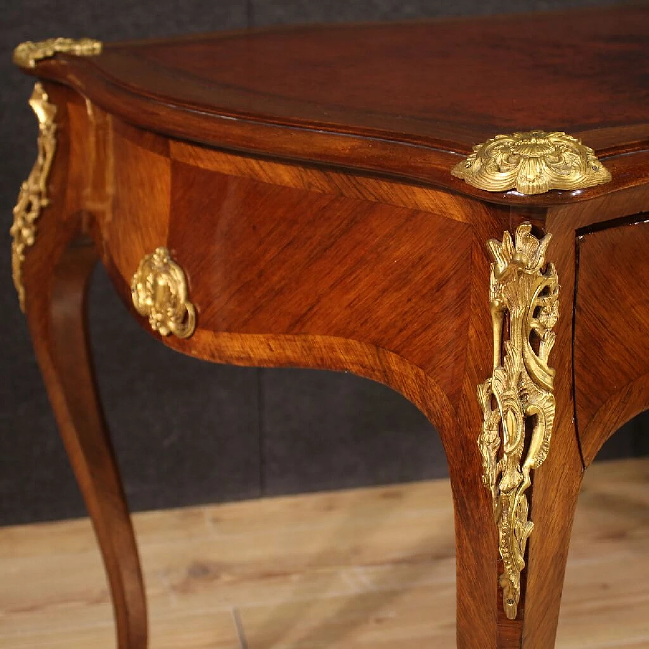 French Napoleon III mahogany veneered writing desk, late 19th century 8