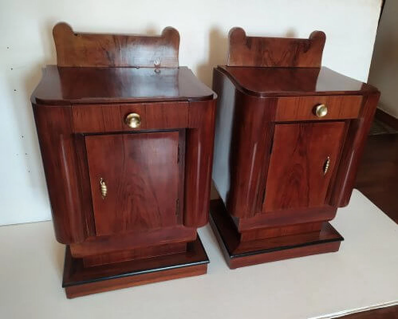 Pair of Art Deco teak bedside tables, 1930s 2