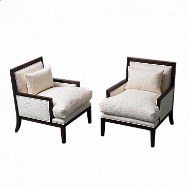 Pair of wooden and fabric armchairs by KA International, 1950s
