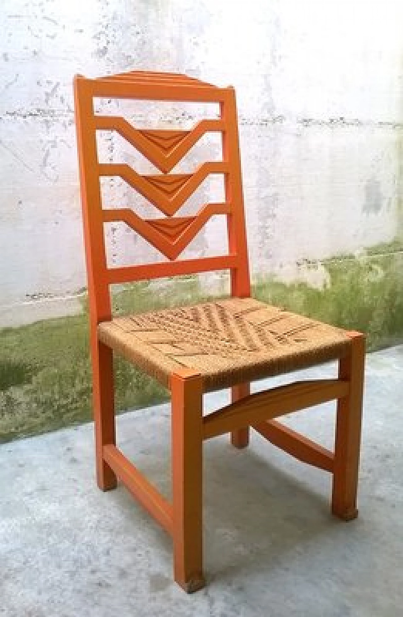 Futurist beech chair with woven straw seat, 1930s 1