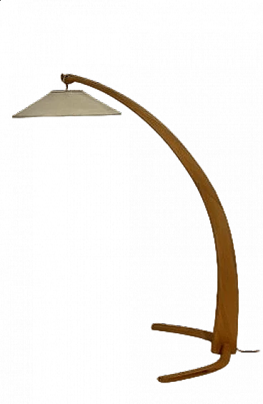 Bent beech and parchment arched floor lamp, 1950s