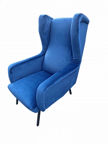 Blue velvet armchair, 1960s