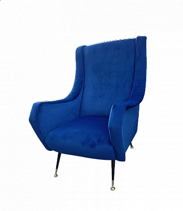 Blue velvet armchair, 1950s