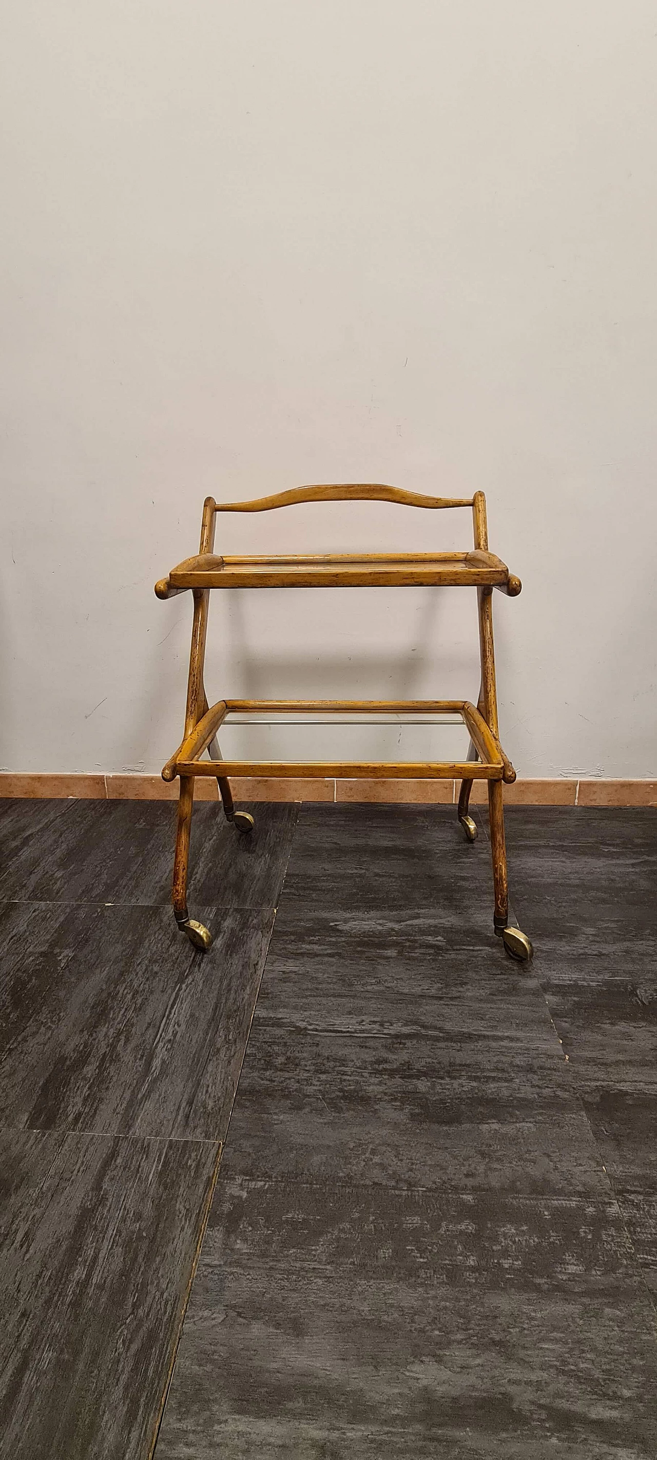 Ash, brass and glass cart by Cesare Lacca, 1950s 1