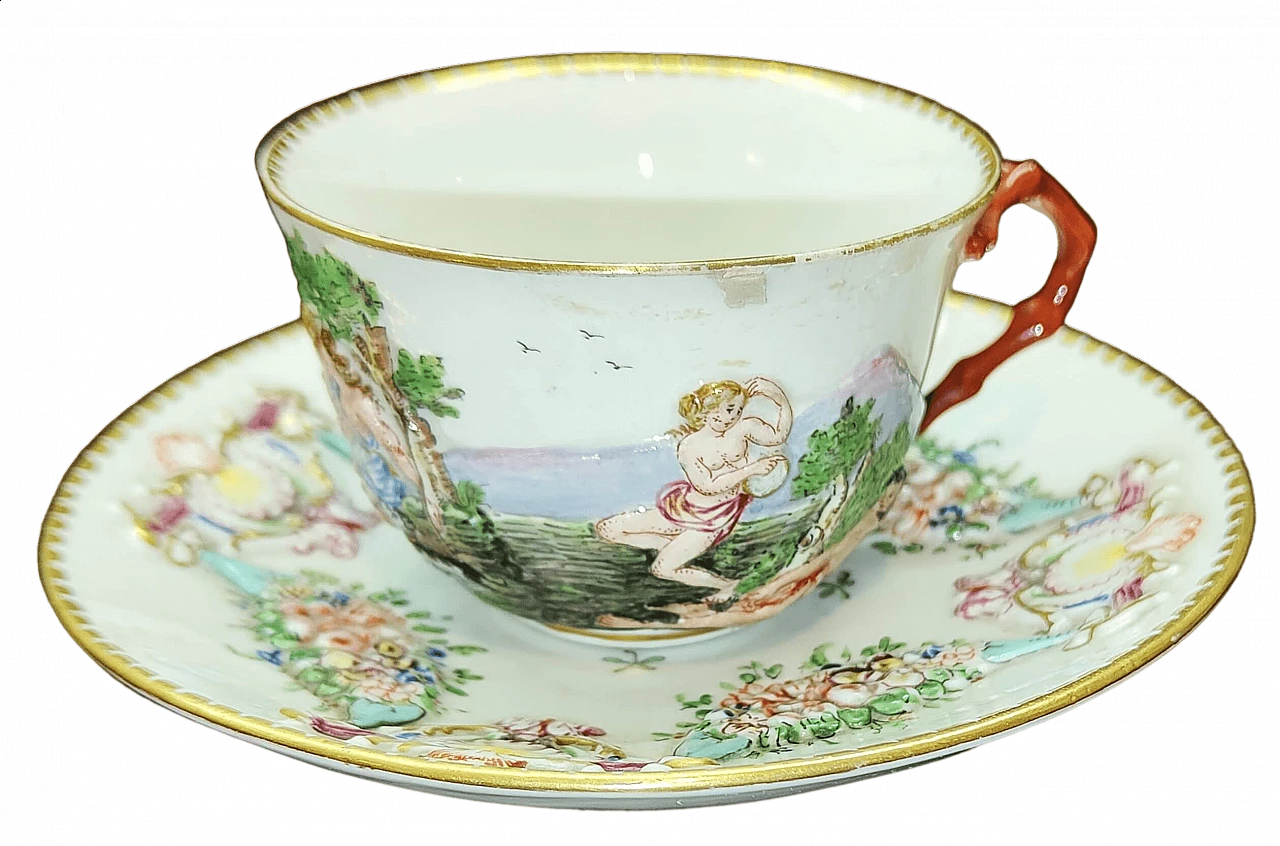Capodimonte porcelain cup and saucer with mythological motif by Ginori, 19th century 9