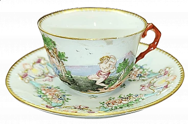 Capodimonte porcelain cup and saucer with mythological motif by Ginori, 19th century