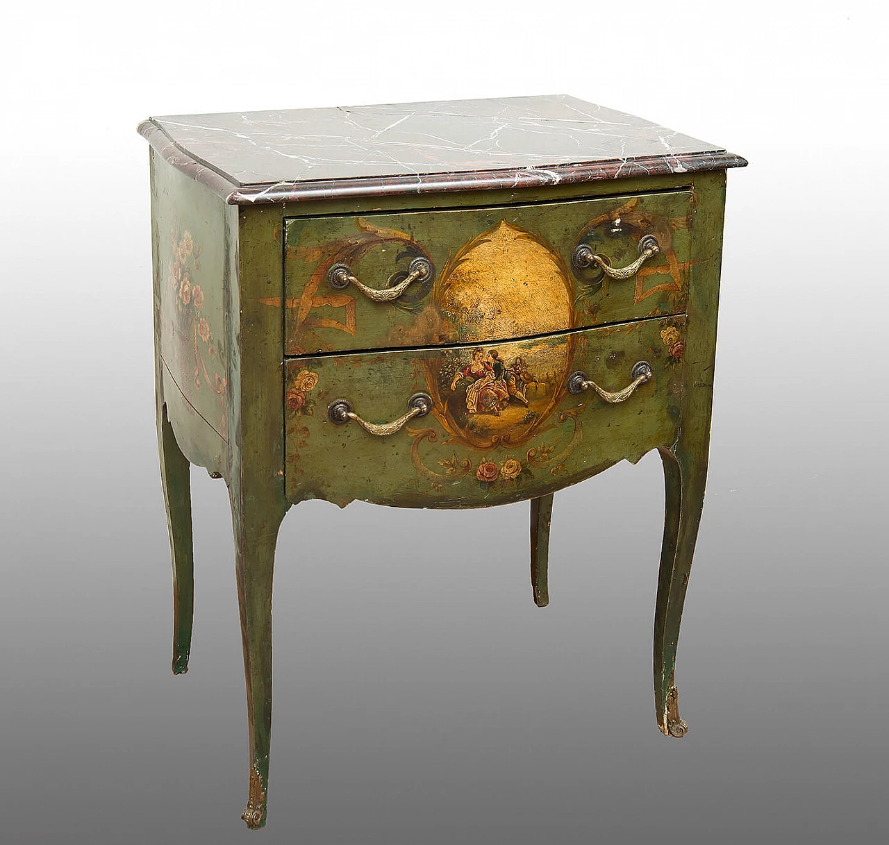 Louis XIV bedside table in lacquered and painted stamped wood, late 17th century 1