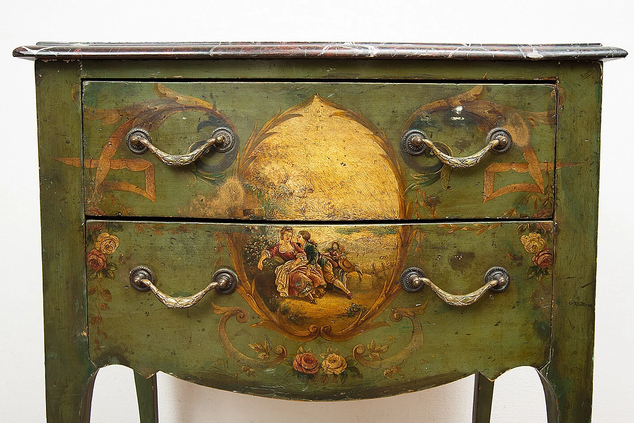 Louis XIV bedside table in lacquered and painted stamped wood, late 17th century 3