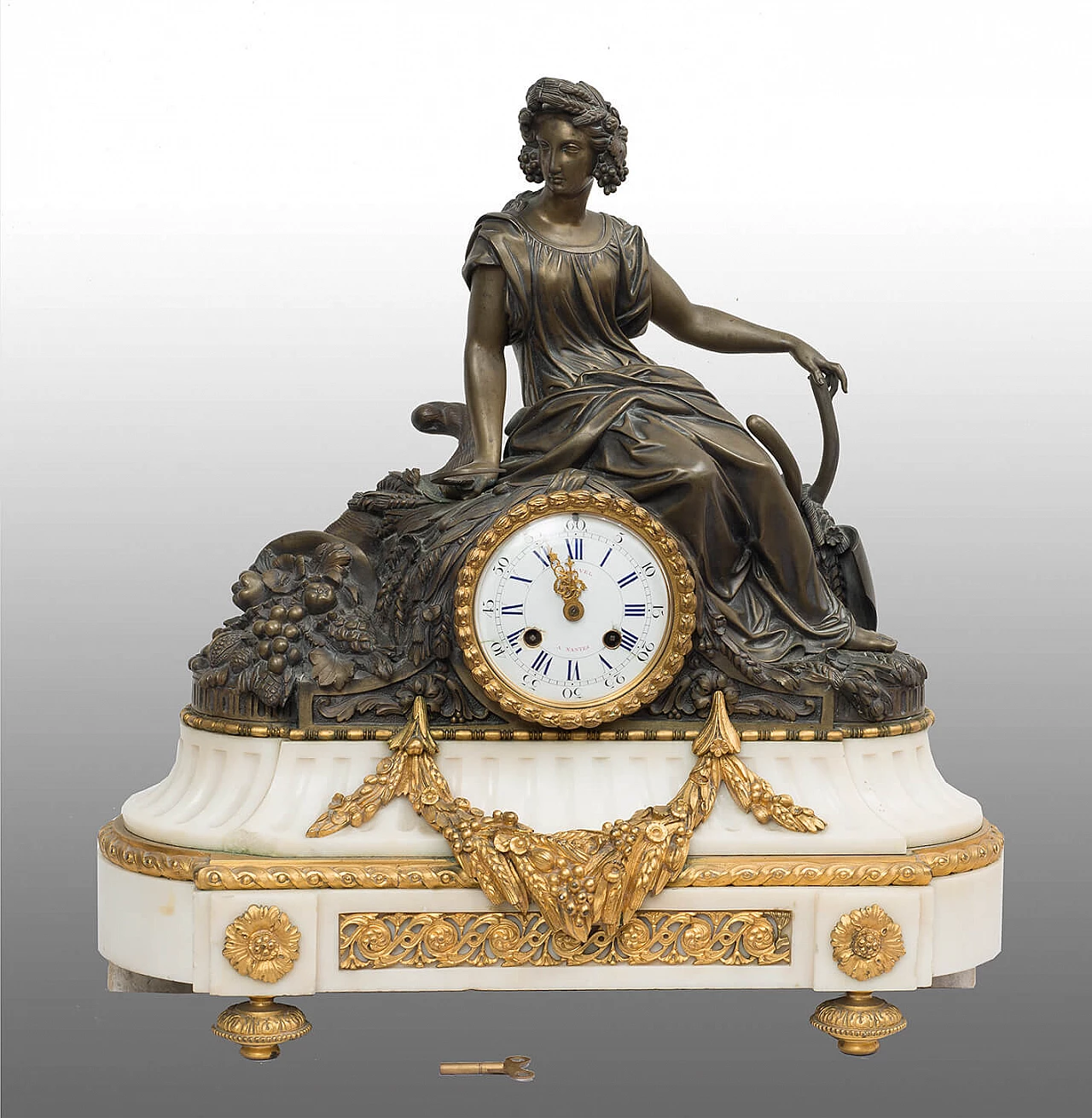 Orologio Napoleone III in bronzo e marmo, seconda metà dell'800 1