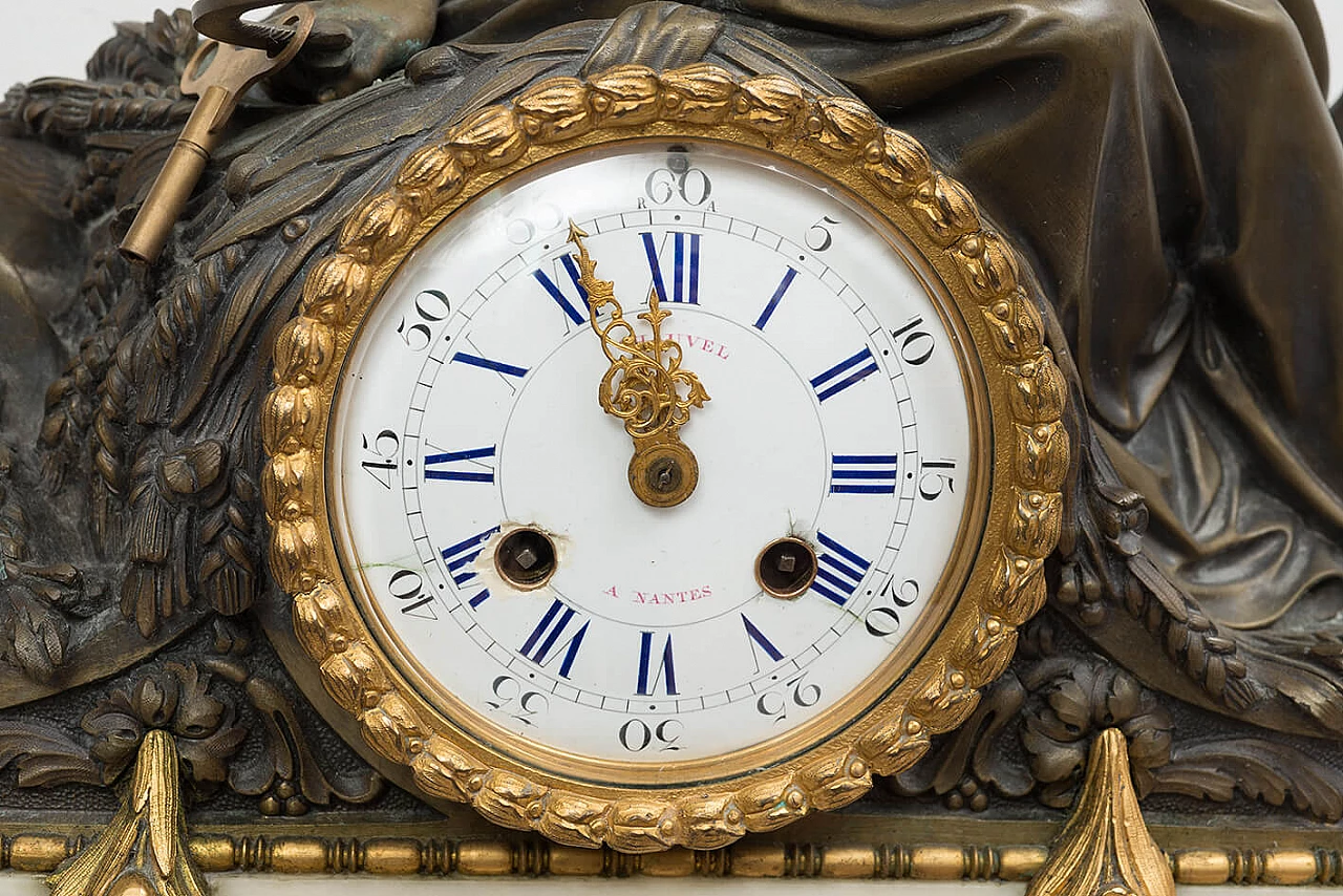 Orologio Napoleone III in bronzo e marmo, seconda metà dell'800 2