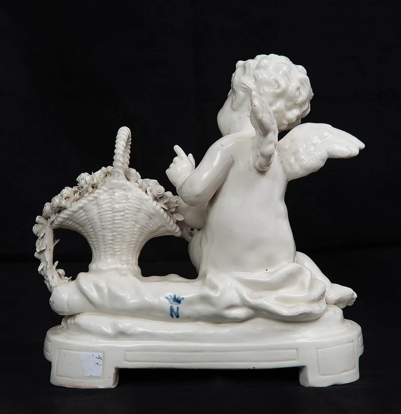 Putto with basket of flowers, Capodimonte porcelain sculpture, early 20th century 4