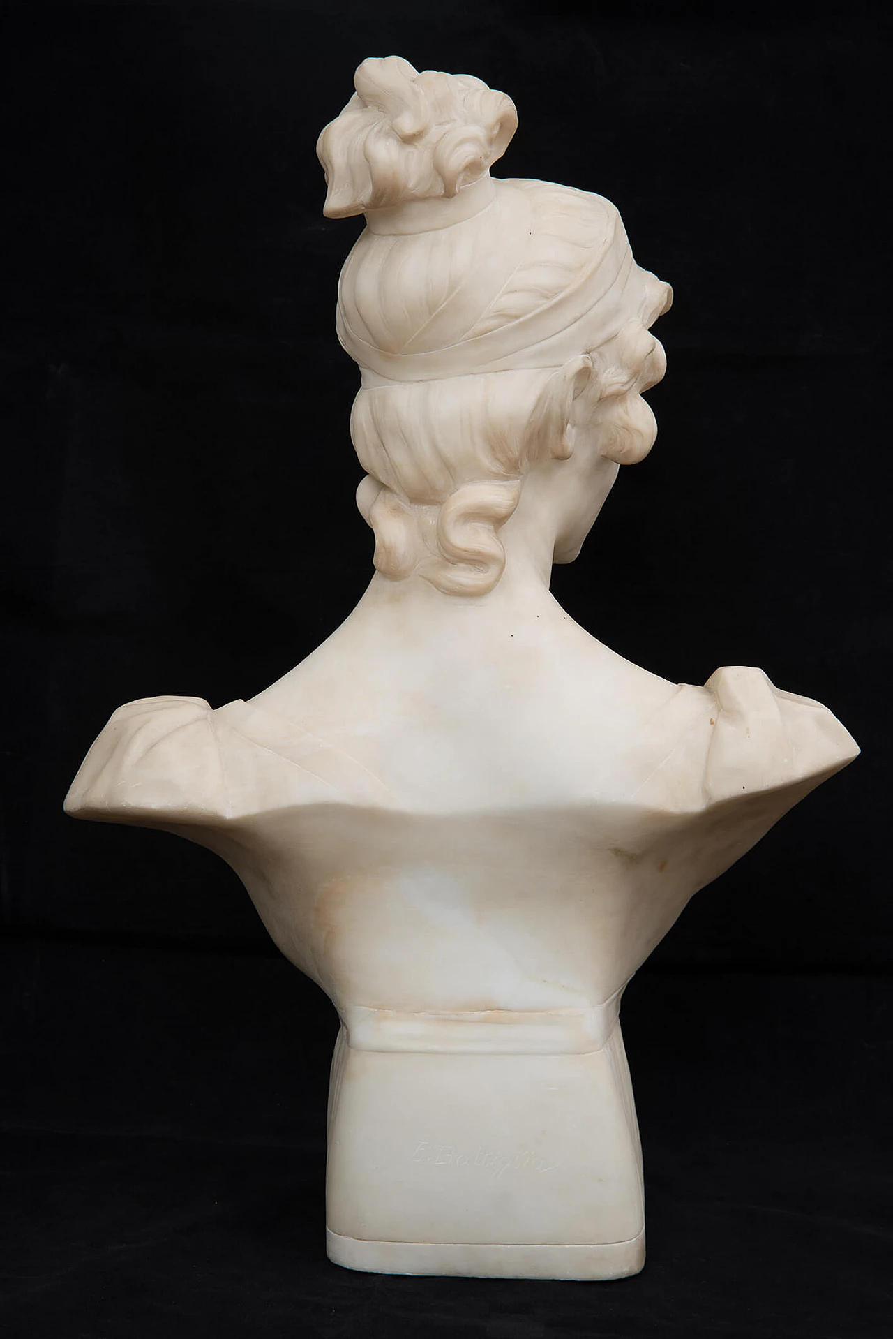 E. Battiglia, bust of noblewoman, alabaster sculpture, 19th century 3