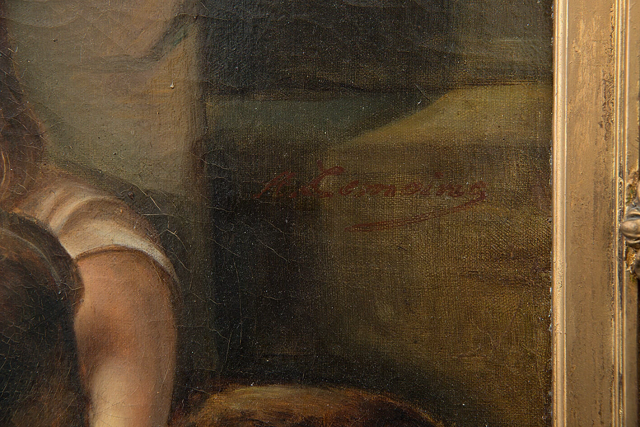 A. Lemoine, bambina con cane, dipinto a olio su tela, inizio '800 4