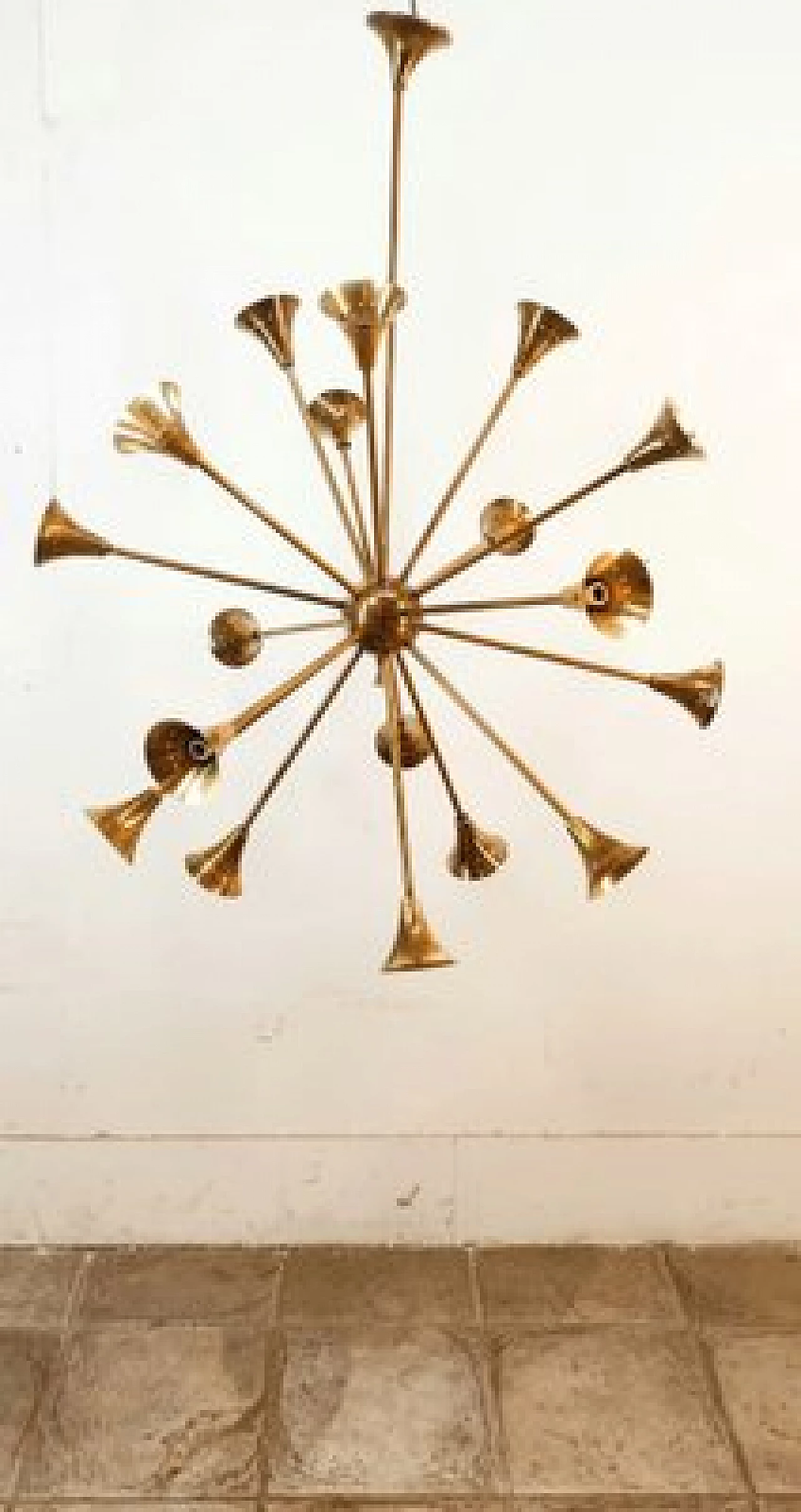 Eighteen-light brass Sputnik chandelier, 1950s 2