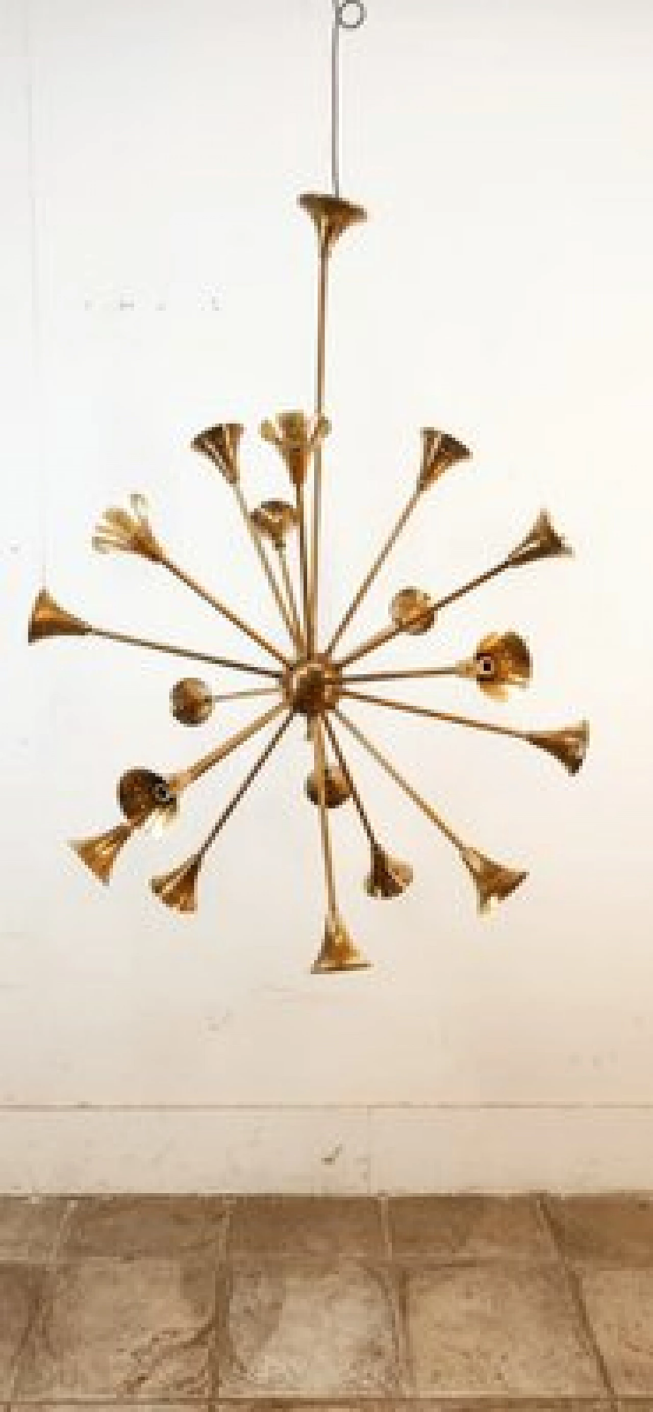 Eighteen-light brass Sputnik chandelier, 1950s 13