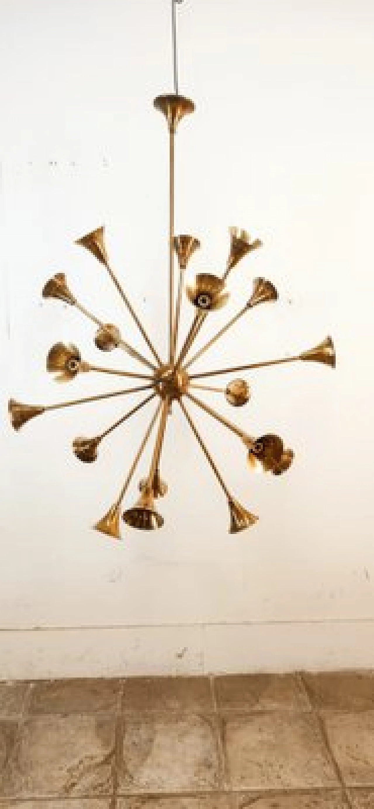 Eighteen-light brass Sputnik chandelier, 1950s 14