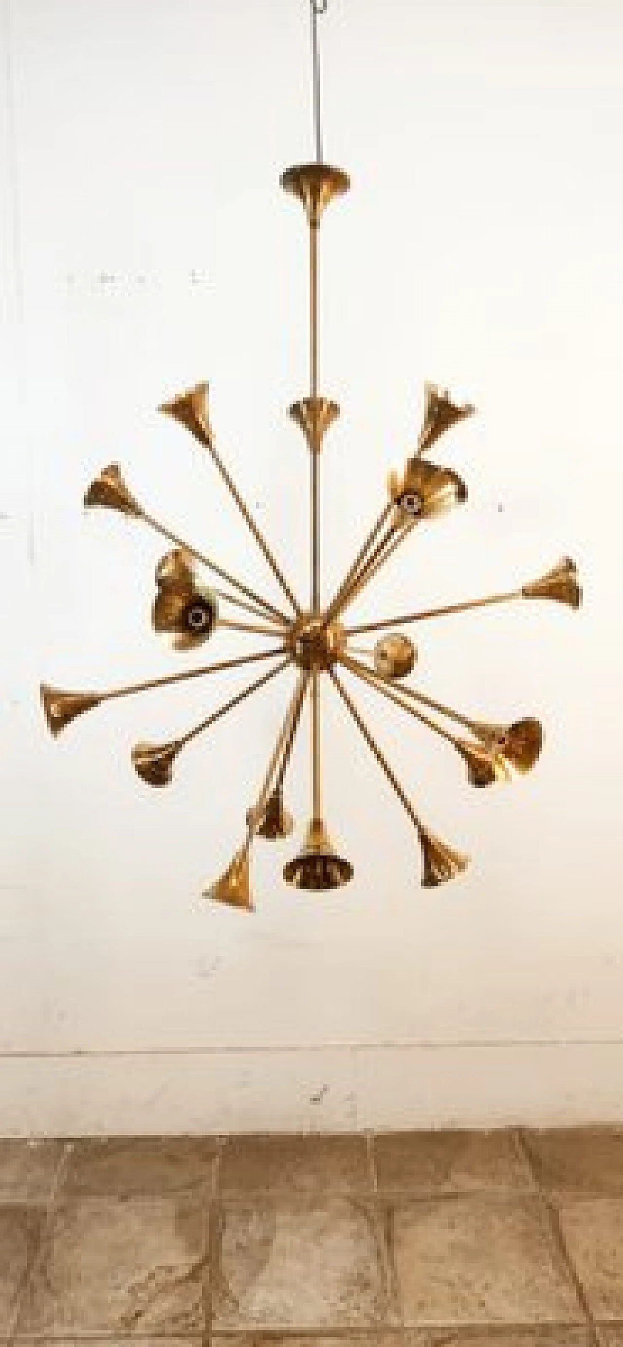 Eighteen-light brass Sputnik chandelier, 1950s 15