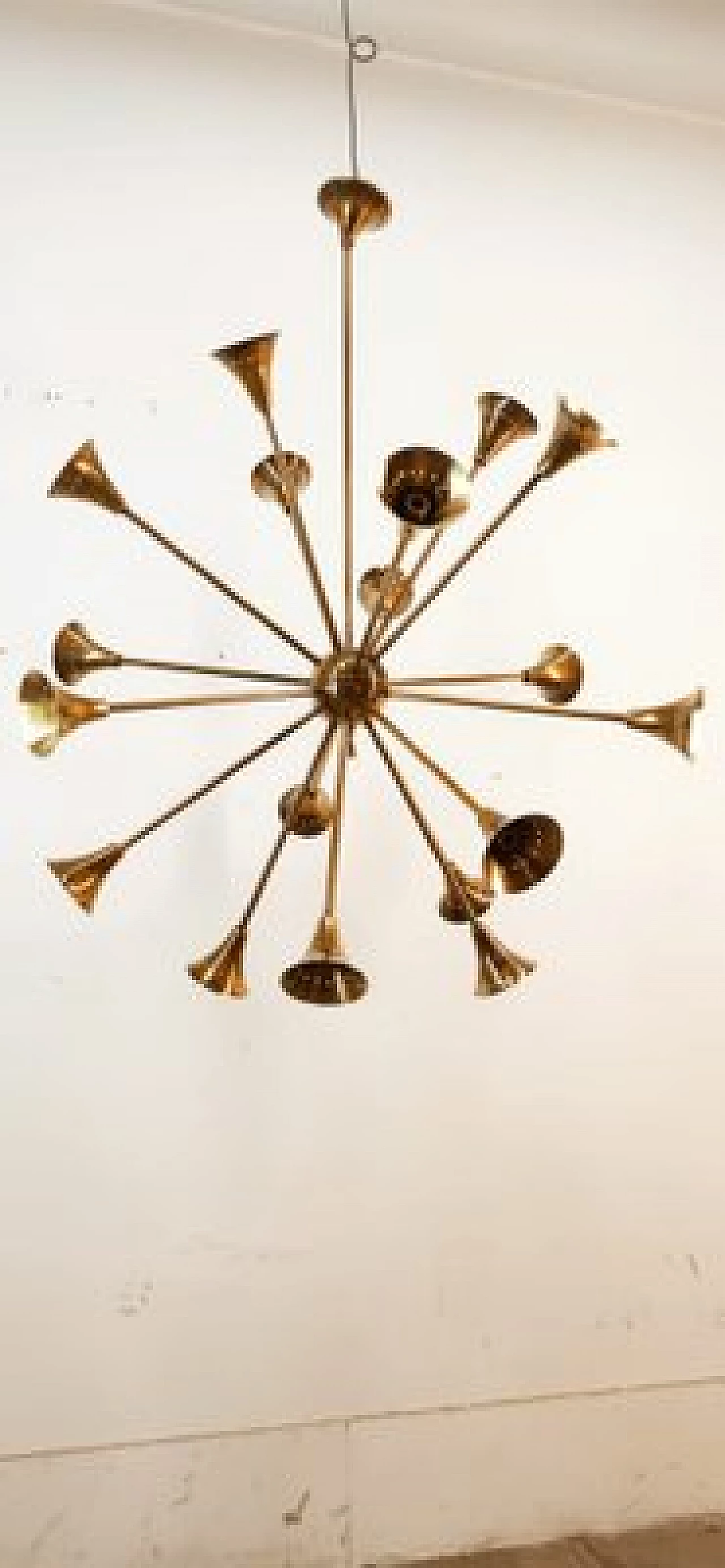 Eighteen-light brass Sputnik chandelier, 1950s 17