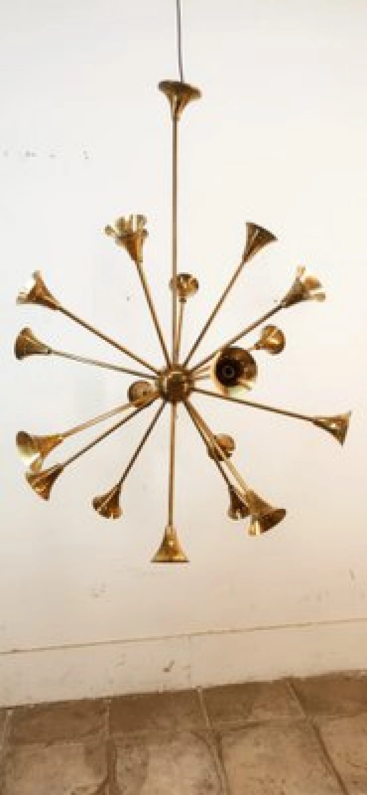 Eighteen-light brass Sputnik chandelier, 1950s 19