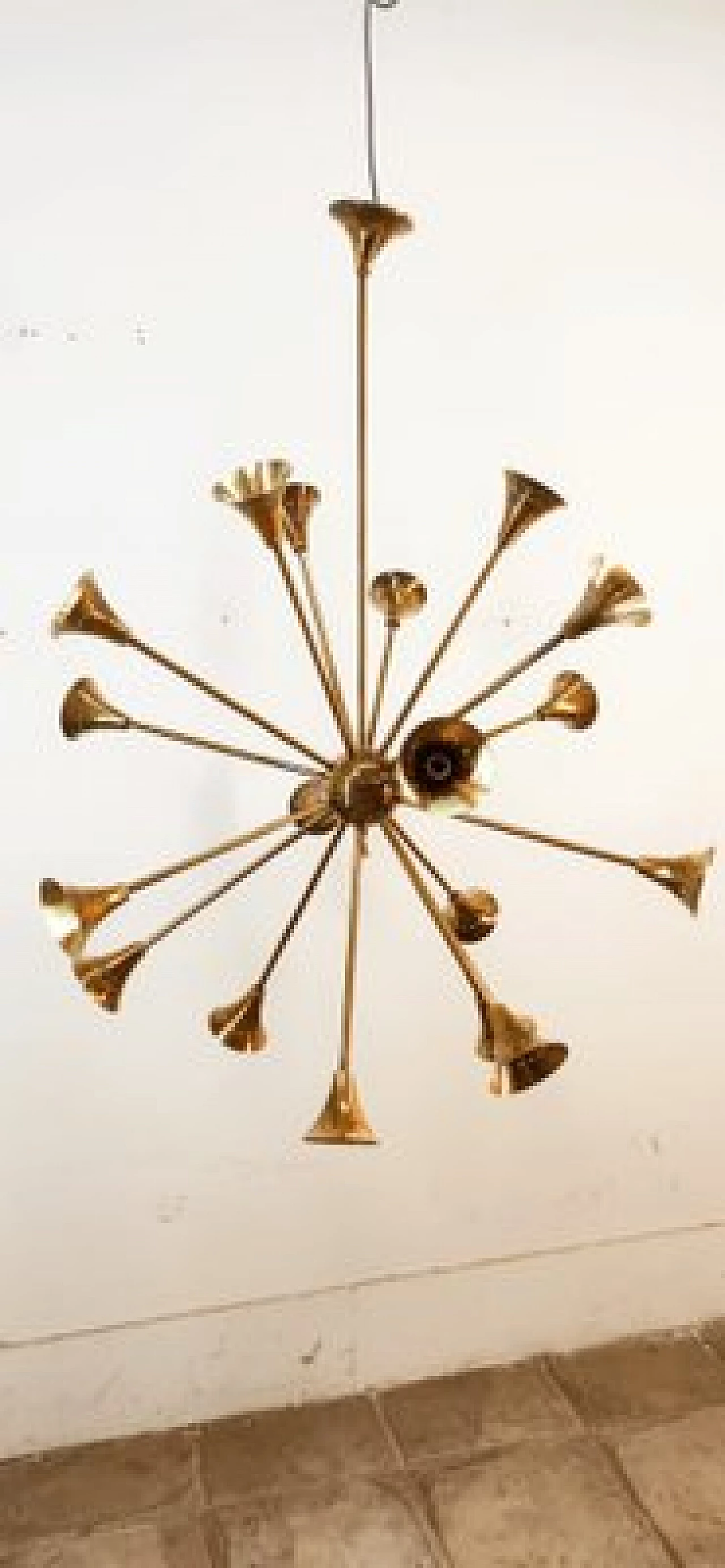Eighteen-light brass Sputnik chandelier, 1950s 23