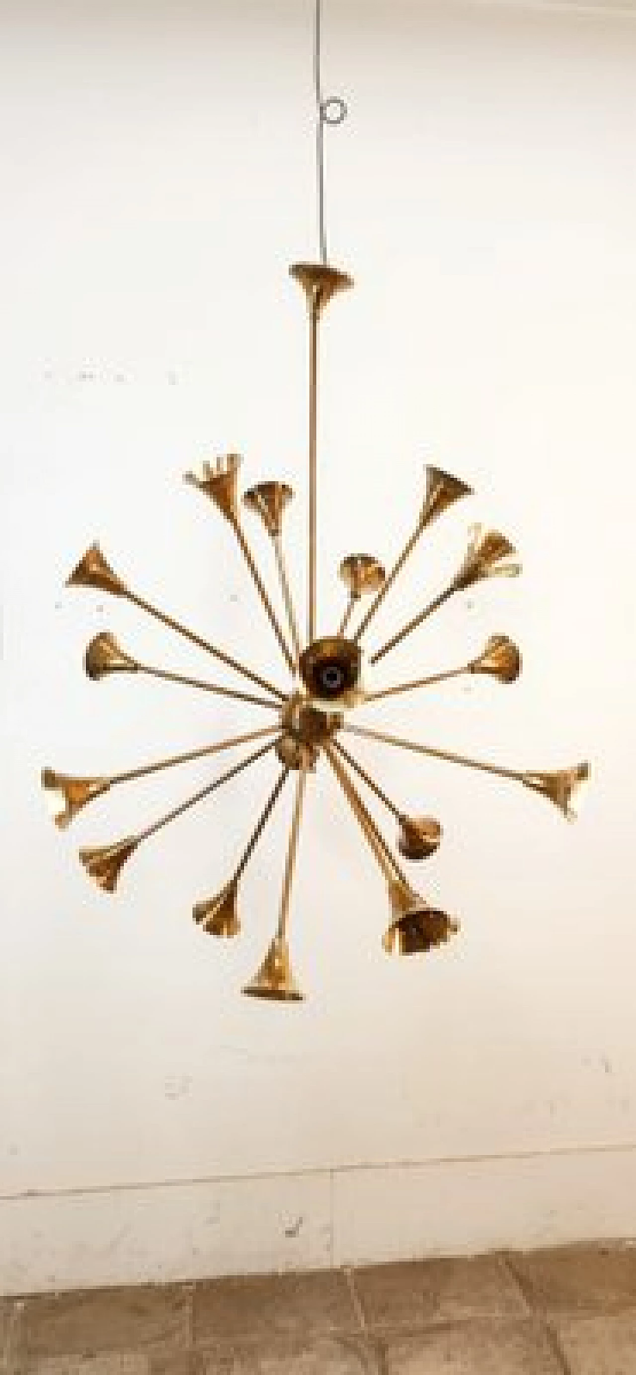 Eighteen-light brass Sputnik chandelier, 1950s 25