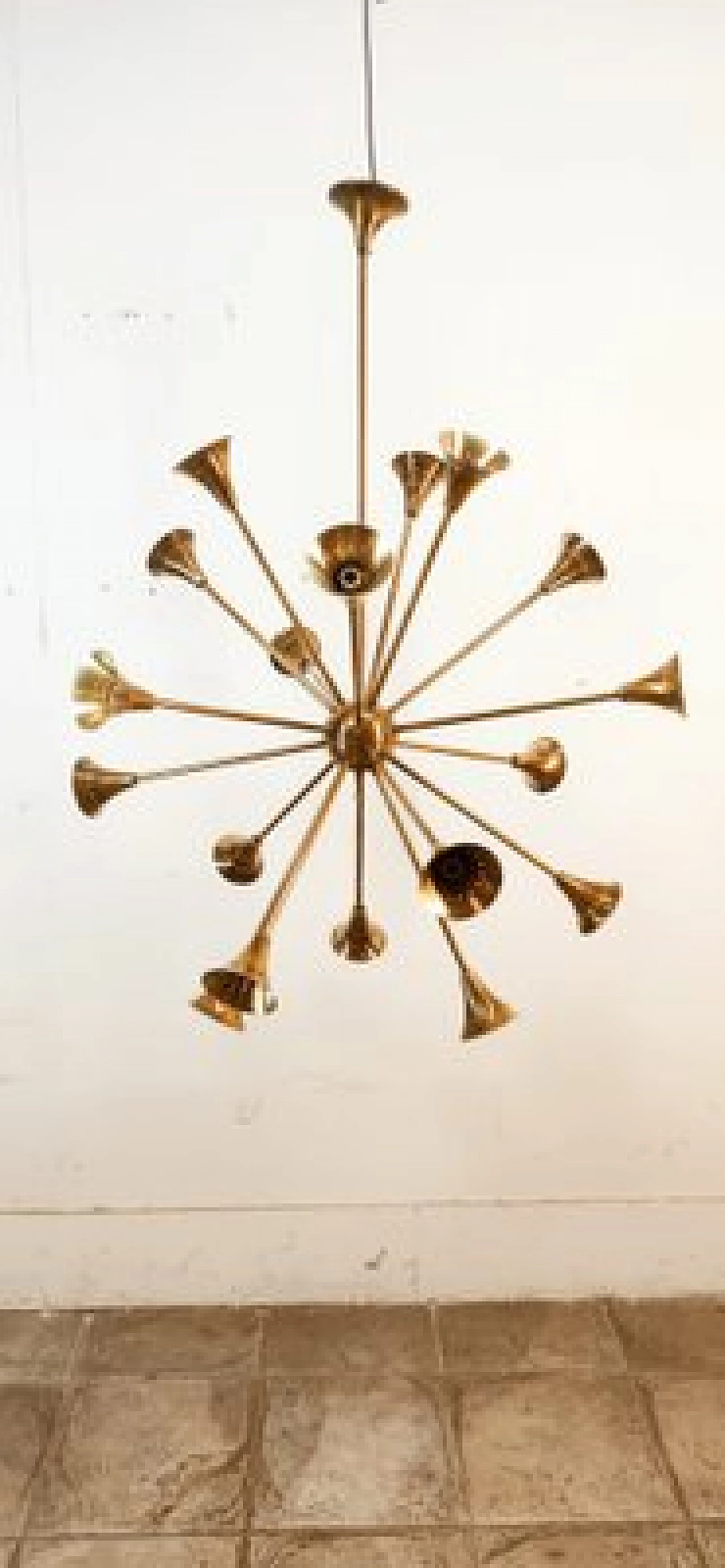 Eighteen-light brass Sputnik chandelier, 1950s 26