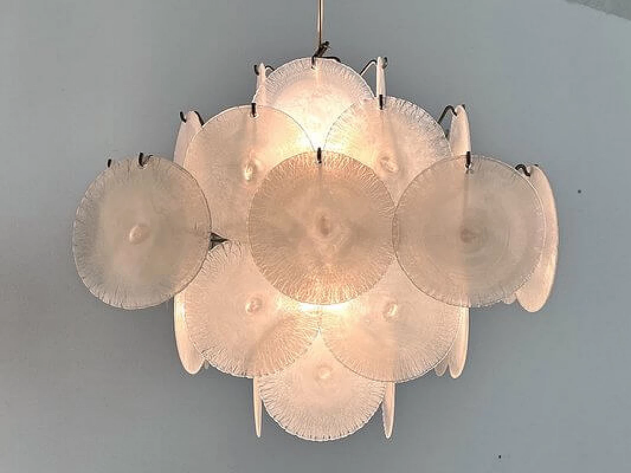 Lampadario in nichel e vetro di Murano di Carlo Nason per Mazzega, anni '70 14