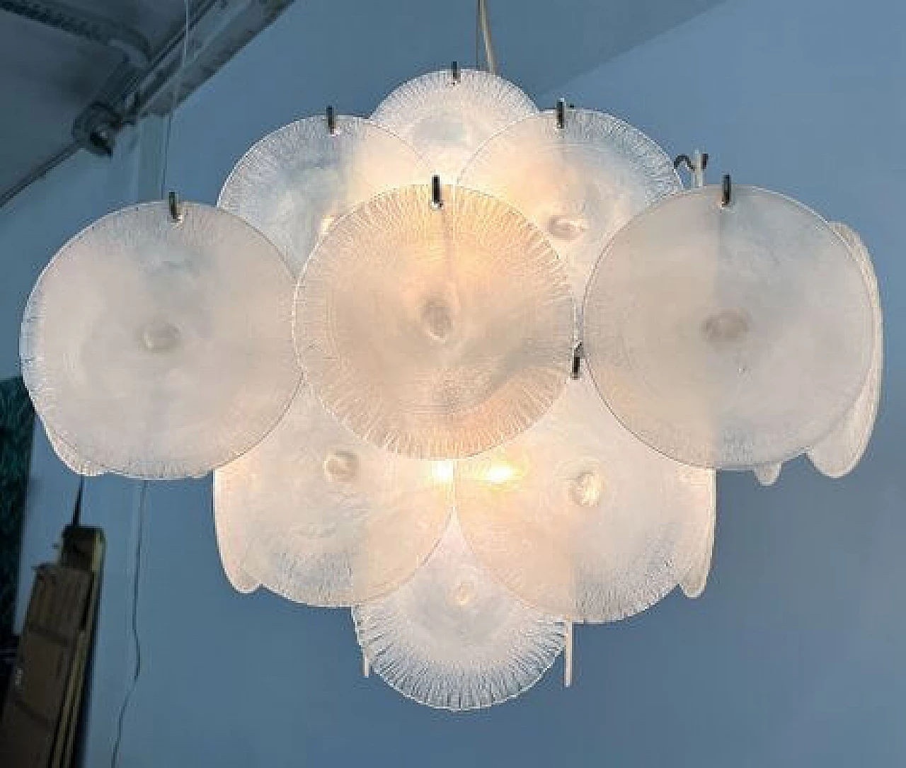 Lampadario in nichel e vetro di Murano di Carlo Nason per Mazzega, anni '70 16