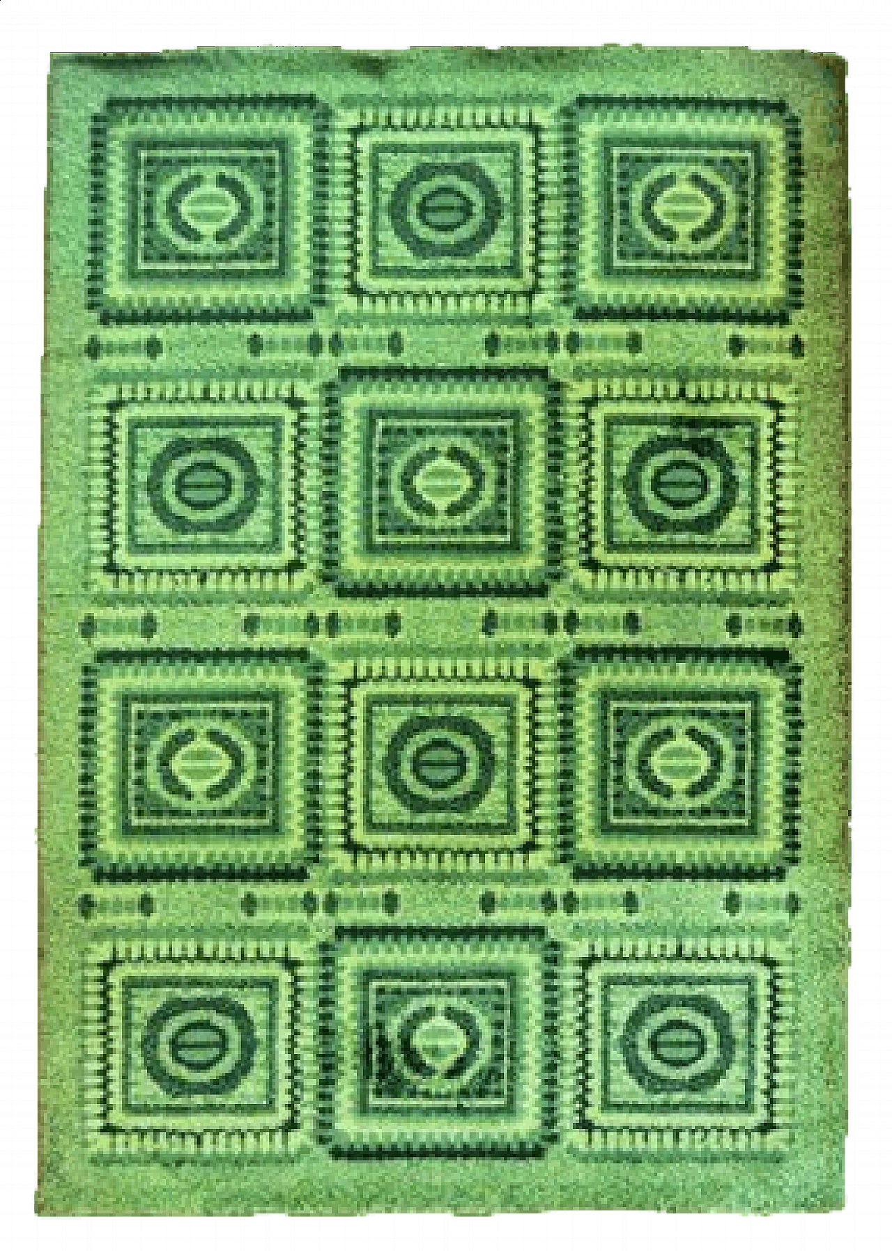 Vintage Green wool carpet with mosaic design, 1970s 5