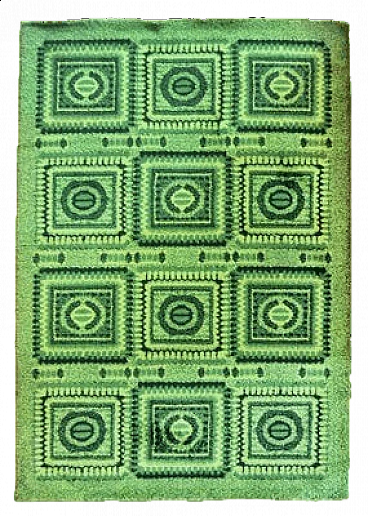 Vintage Green wool carpet with mosaic design, 1970s