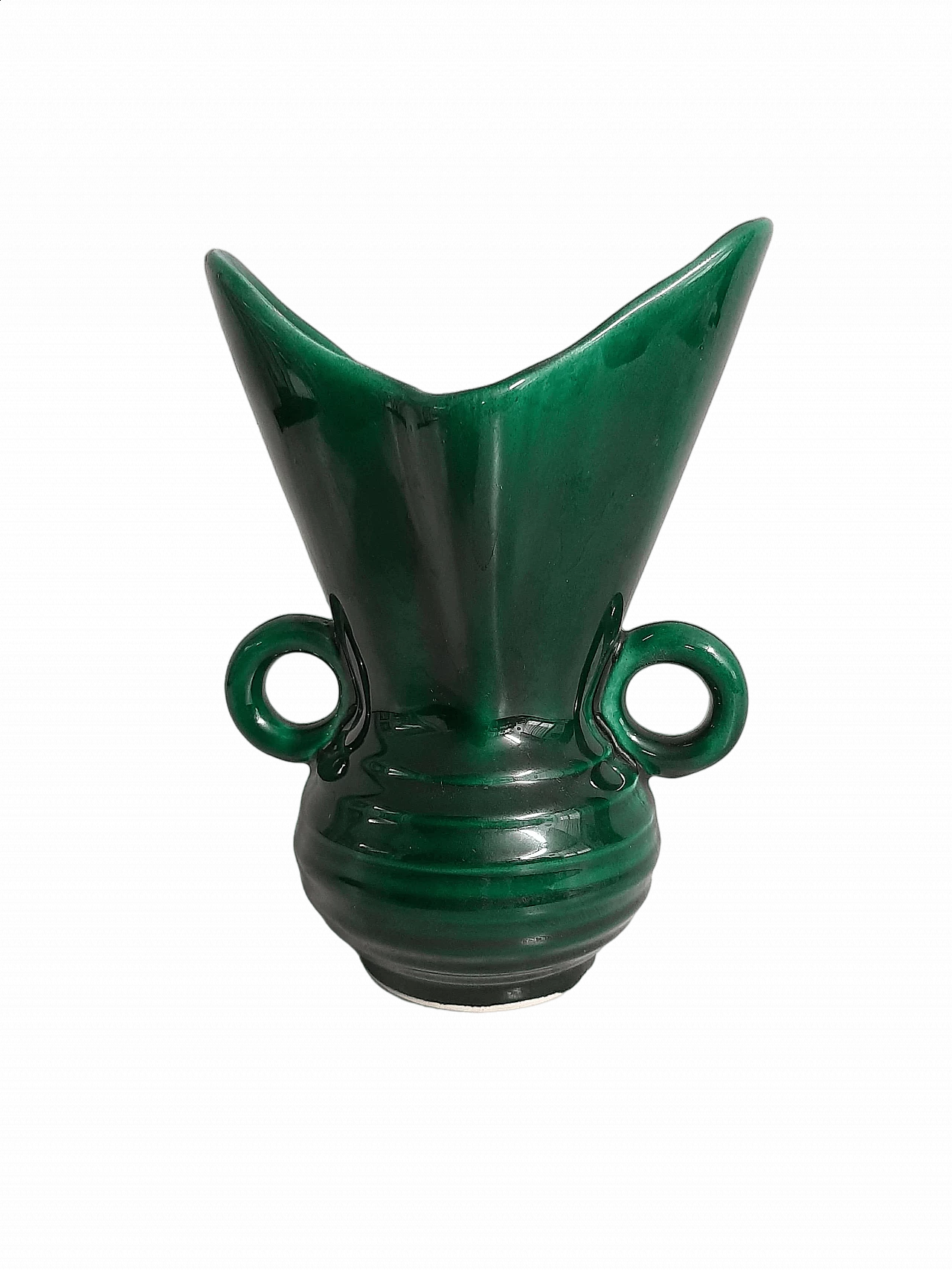 Vaso in ceramica verde di FPP Vallauris France, anni '50 10