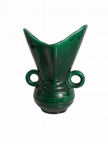 Vaso in ceramica verde di FPP Vallauris France, anni '50