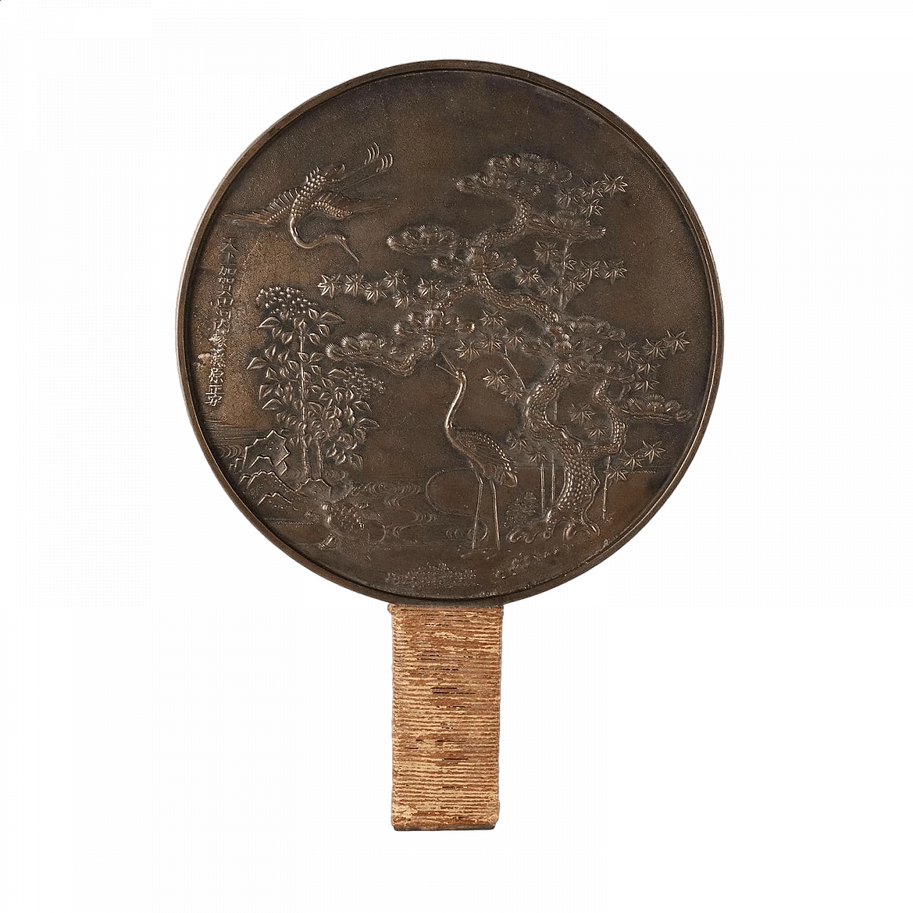 Specchio Meiji  in bronzo con manico in corda, fine '800 8