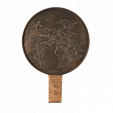 Specchio Meiji  in bronzo con manico in corda, fine '800