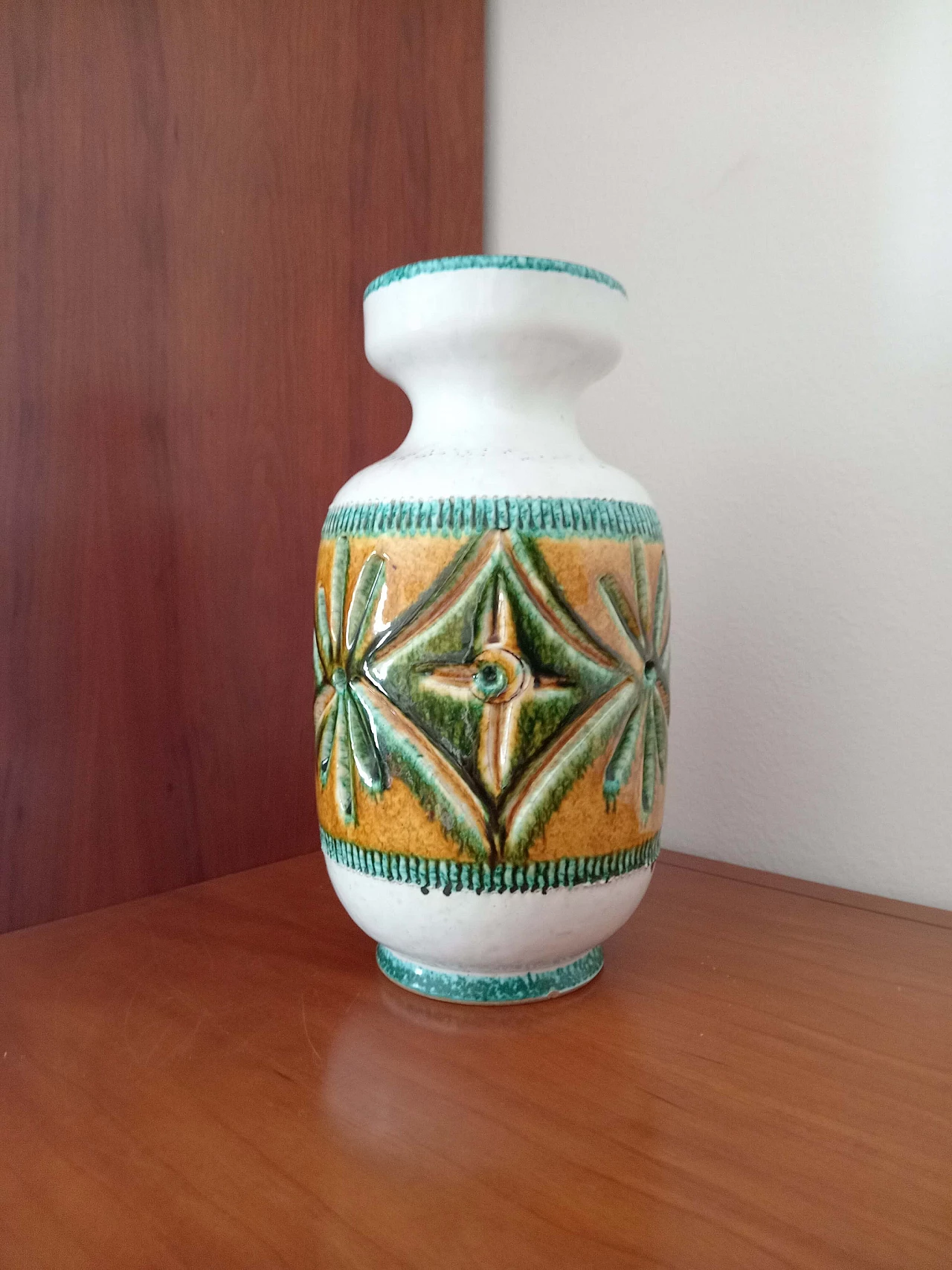 Vase with white, brown and green enamel, 1970s 1