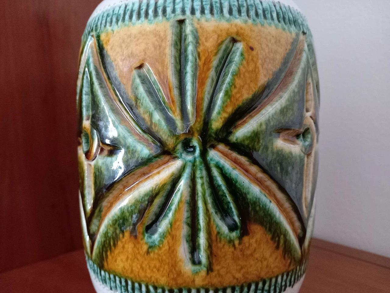 Vase with white, brown and green enamel, 1970s 3