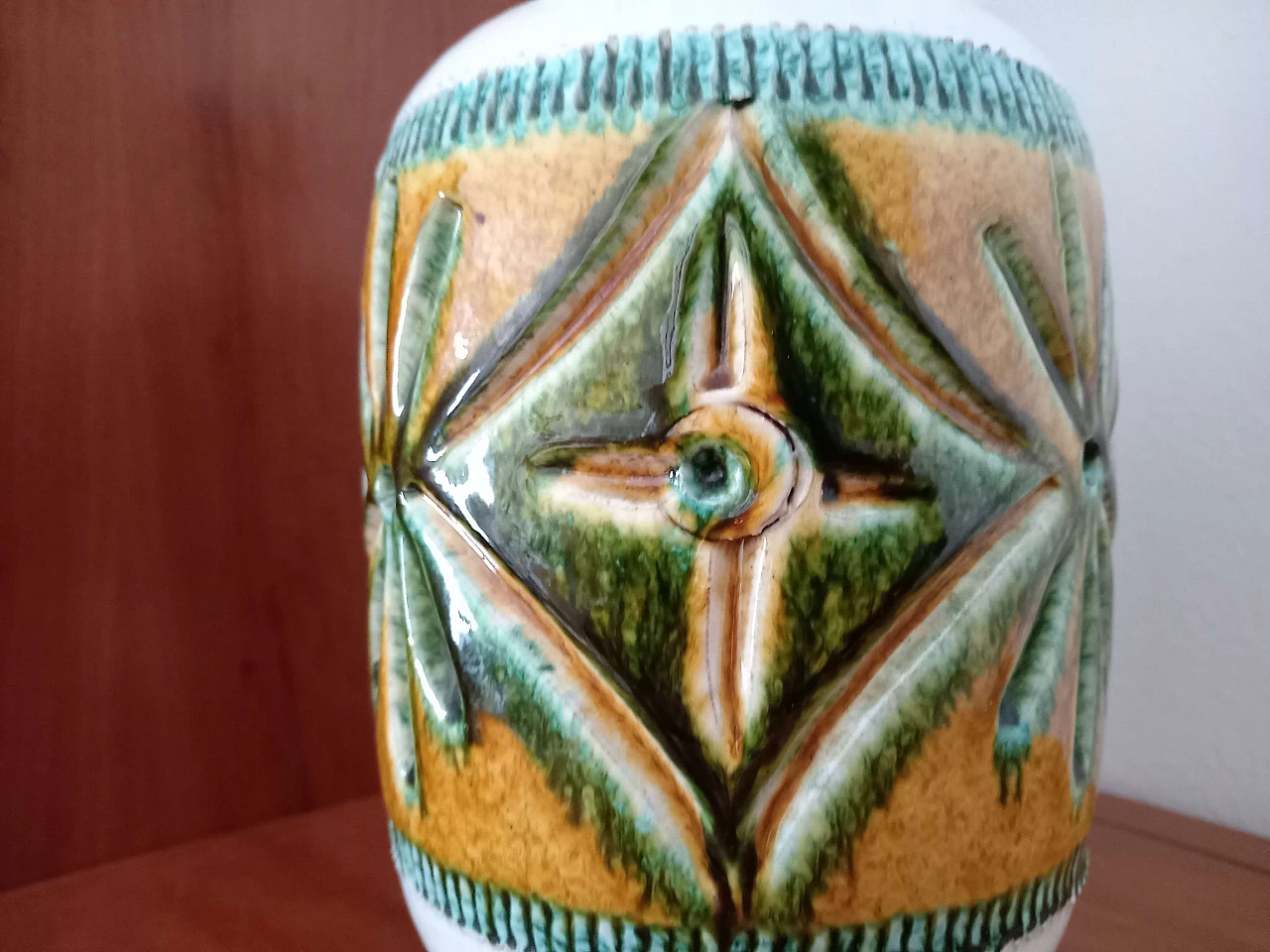 Vase with white, brown and green enamel, 1970s 4