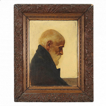 Elderly man portrait, oil painting on panel, 1929