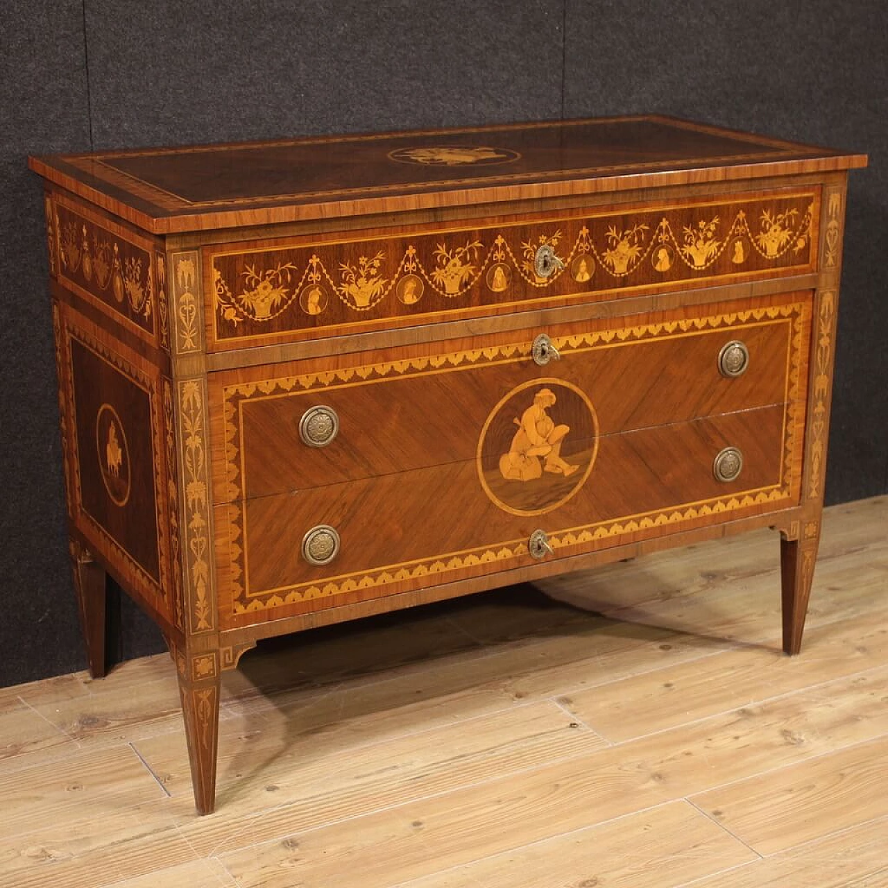 Inlaid dresser with three drawers in Louis XVI style, 1960s 1