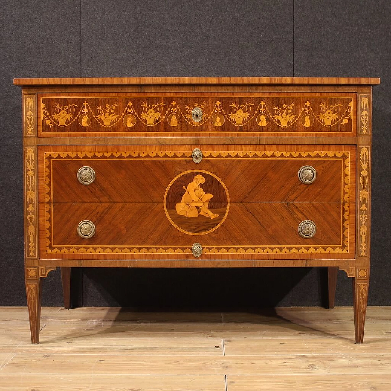 Inlaid dresser with three drawers in Louis XVI style, 1960s 2