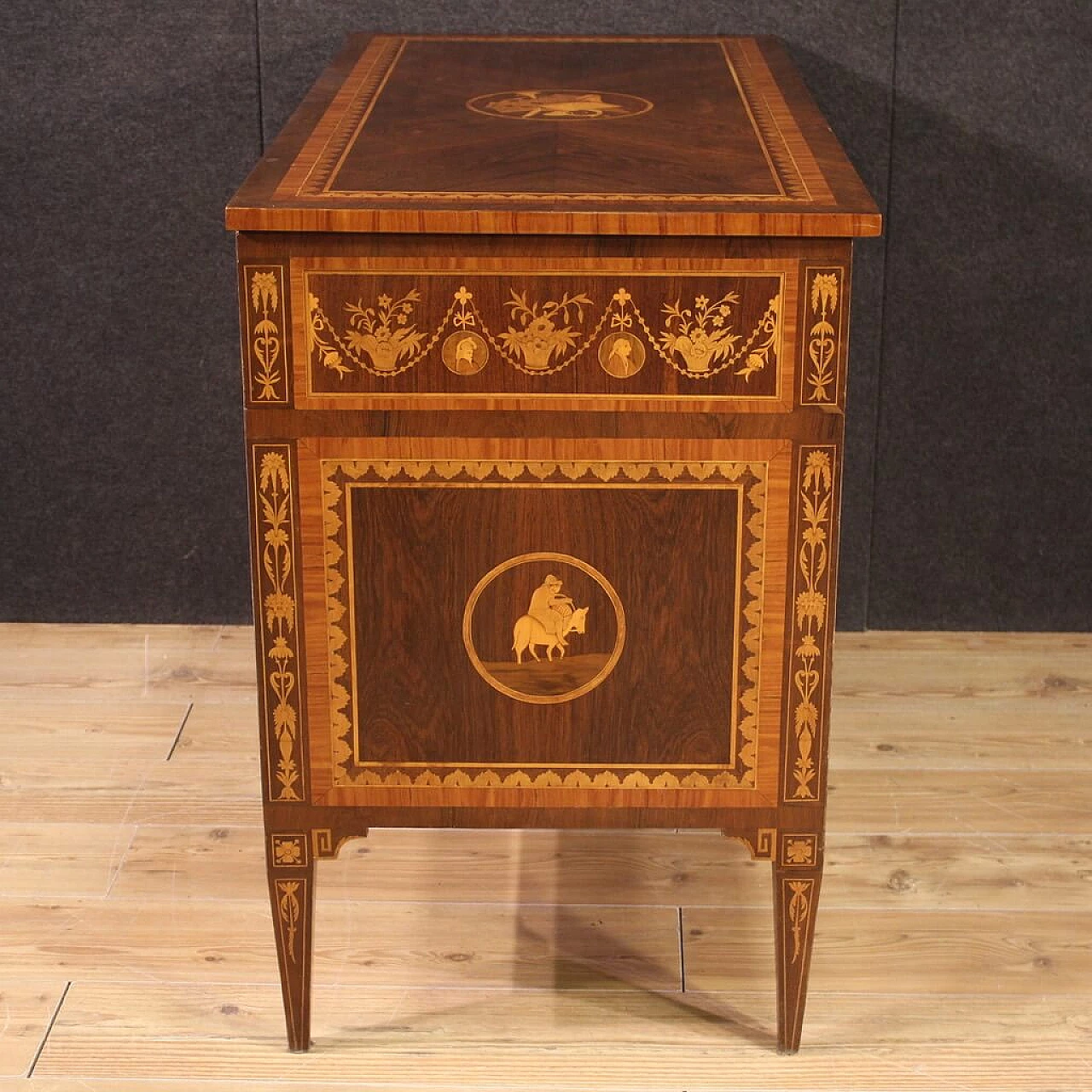 Inlaid dresser with three drawers in Louis XVI style, 1960s 8